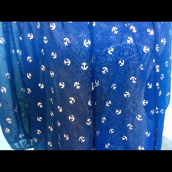 ❤️ UMGEE Blue Sheer Blouse w/ Silver Anchors - S - Picture 3 of 5